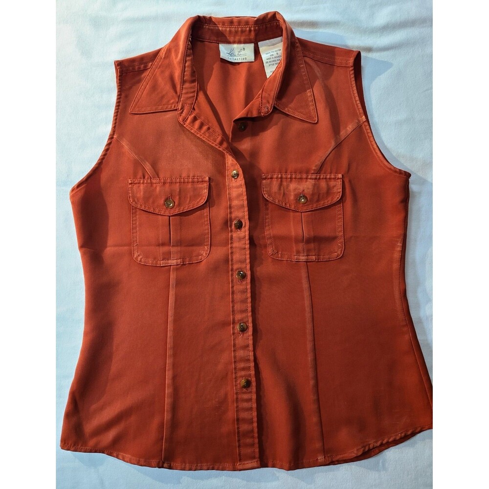 Vintage Kathie Lee Collection Orange Sleeveless Button Down Blouse Small